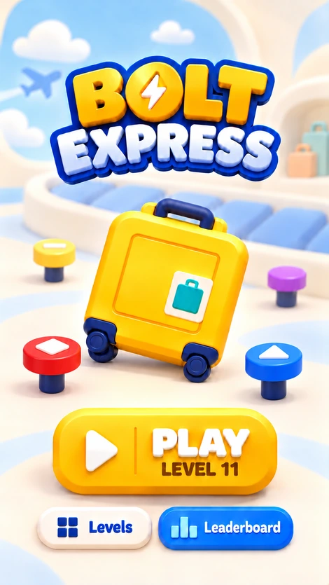 Pin & Go! title screen with a yellow suitcase and colorful bolts